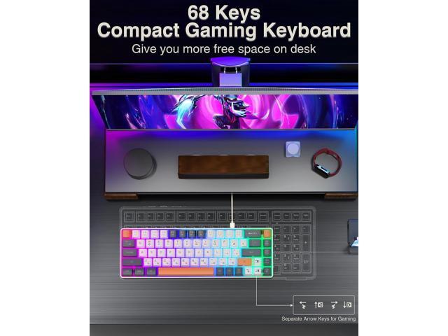 60 Percent Keyboard,RGB Backlit Gaming Keyboard USB-C Wired,Portable 68 Keys Compact Mini Keyboards for Business Trips,Office,PC Games...