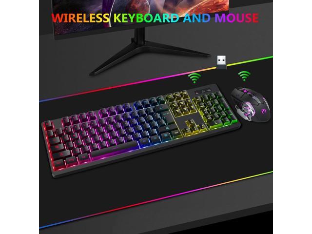 Wireless RGB Gaming Keyboard and Mouse - Rechargeable RGB Backlit,Long Battery Life,Mechanical Feel,7 Color Gaming Mouse for PC Game and Work