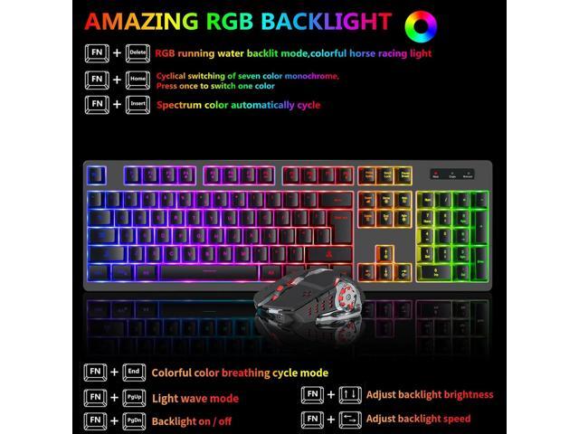 Wireless RGB Gaming Keyboard and Mouse - Rechargeable RGB Backlit,Long Battery Life,Mechanical Feel,7 Color Gaming Mouse for PC Game and Work