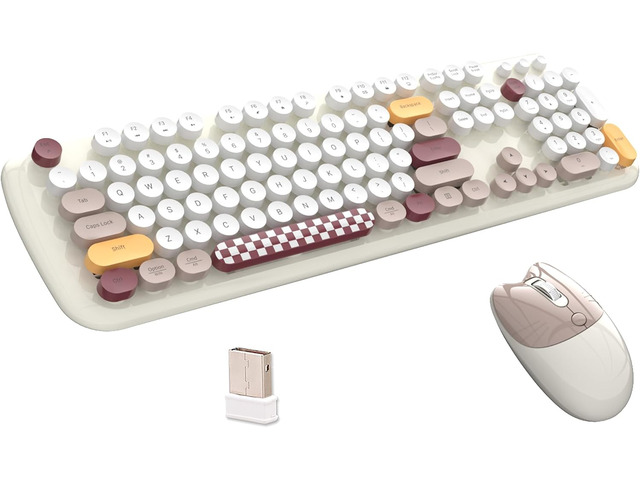 2.4G Full-Size Wireless Keyboard and Mouse Combo, Multi-Color Typewriter Style Round Keycap, Cute Candy Colors, Compatible with Notebook, PC (Milk...