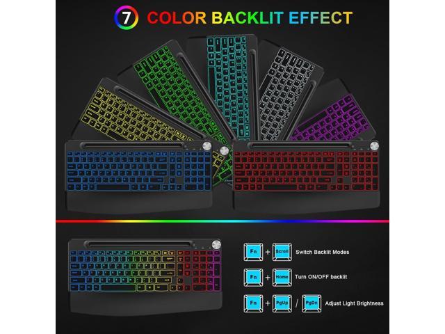BlueFinger Wireless Keyboard and Mouse Combo Backlit, 2.4G Rechargeable Ergonomic Gaming Keyboard with Wrist Rest, Phone Holder, Volume Knob,...