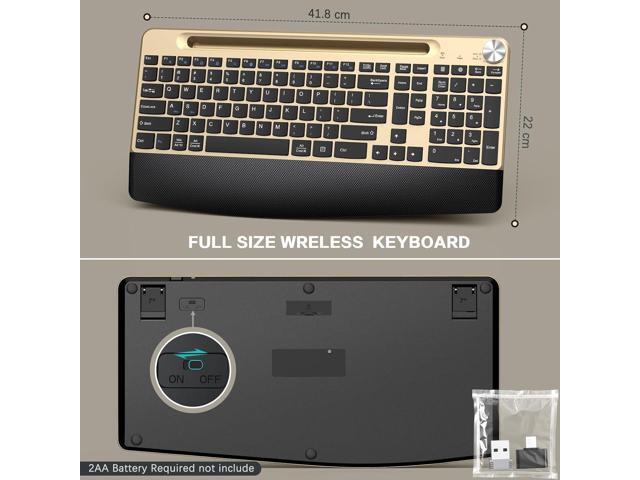 Ergonomic Wireless Keyboard with Wrist Rest-Low-Profile,Phone/Tablet Holder,Quiet DesignWindows & Mac OSFull Size Cordless USB Computer Keyboard...