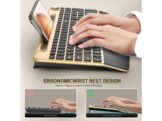 Ergonomic Wireless Keyboard with Wrist Rest-Low-Profile,Phone/Tablet Holder,Quiet DesignWindows & Mac OSFull Size Cordless USB Computer Keyboard...