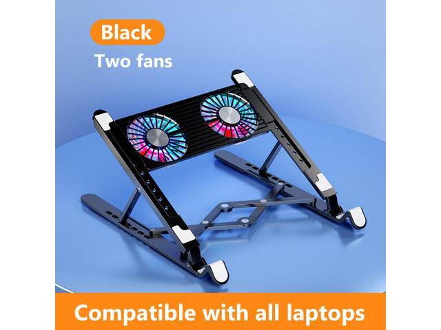 Silver Aluminum 2Fan Laptop Cooler Base Stand with Cooling Fan Tablet Bracket Folding Holder Adjustable Notebook Stand for 11-17.3 inch Gaming Tablet
