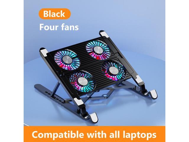 Black ABS 4 Fans Laptop Cooler Base Stand with Cooling Fan Tablet Bracket Folding Holder Adjustable Notebook Stand for 11-17.3 inch Gaming Tablet