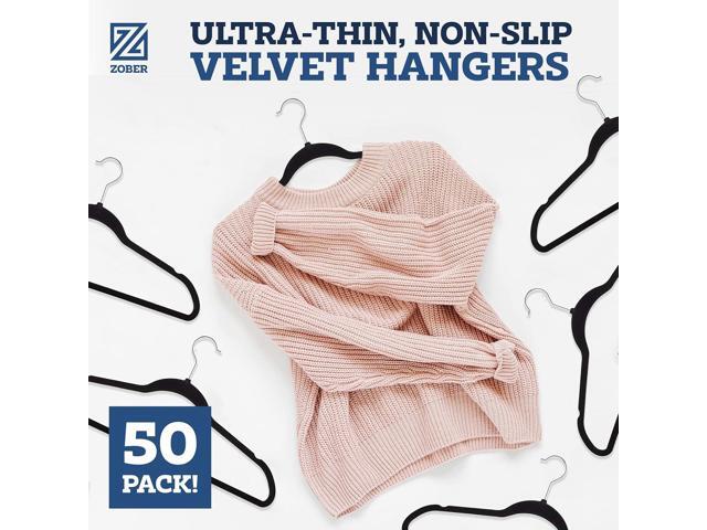 Zober Velvet Hangers 50 Pack - Black for Coats, Pants & Dress Clothes - Non Slip w/ 360 Degree Swivel, Holds up to 10 lbs - Strong Felt Hangers for...