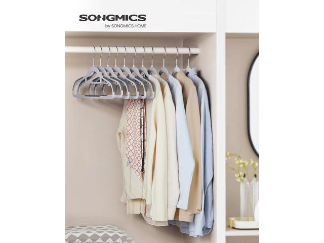 SONGMICS Pack of 30 Coat Hangers, Space-Saving Plastic Clothes Hangers, Non-Slip, 0.2 Inches Slim, 16.5 Inches Wide, 360° Swivel Silver Hook, Light...