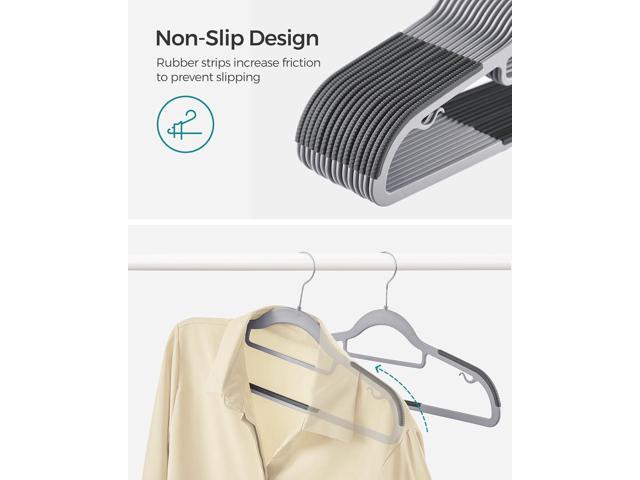 SONGMICS Pack of 30 Coat Hangers, Space-Saving Plastic Clothes Hangers, Non-Slip, 0.2 Inches Slim, 16.5 Inches Wide, 360° Swivel Silver Hook, Light...