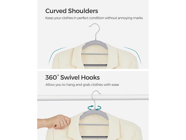SONGMICS Pack of 30 Coat Hangers, Space-Saving Plastic Clothes Hangers, Non-Slip, 0.2 Inches Slim, 16.5 Inches Wide, 360° Swivel Silver Hook, Light...