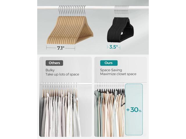 SONGMICS Velvet Hangers 50 Pack, Non-Slip Clothes Hangers, Suit Hangers with Shoulder Notches, Pants Bar, 360° Swivel Hook, Space-Saving, for...