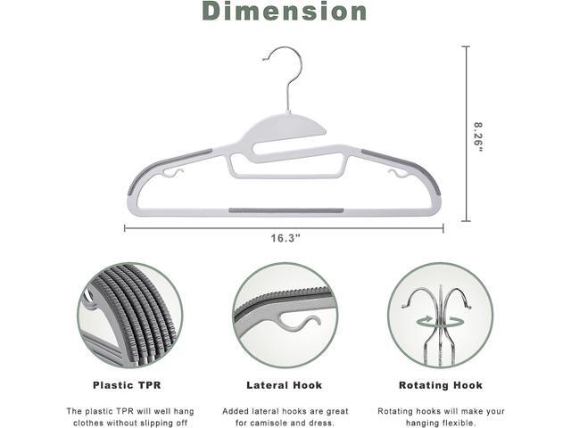 BAGAIL Plastic Hangers 50 Pack with Non-Slip Design,0.2 Inches Thick, 360°Swivel Hook Space Saving Organizer for Bedroom Closet,Shirts,Pants(Grey-...