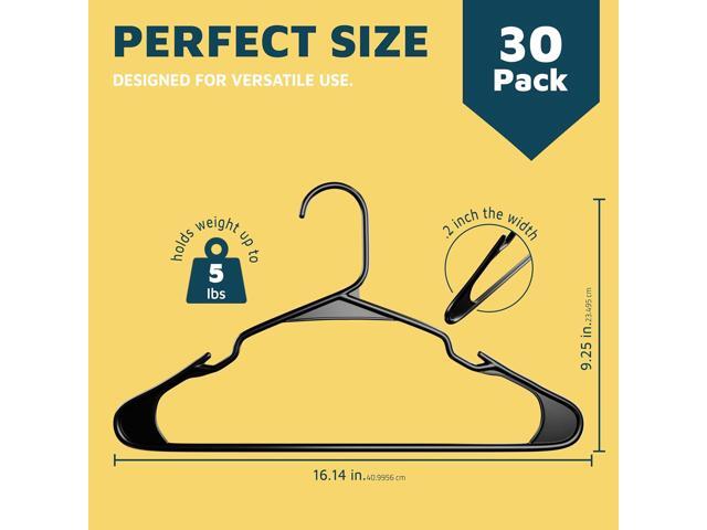 Plastic Clothes Hanger Set - 30 Pieces Versatile, Lightweight, Space-Saving, Non-Slip, Slim Designed, Dry and Wet Clothes Hanger Set - Black