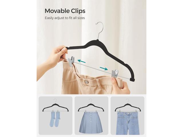 SONGMICS 30-Pack Pants Hangers, 16.7-Inch Long Velvet Hanger with Adjustable Clips, Heavy-Duty, Non-Slip Skirt Hangers, Space-Saving for Pants,...