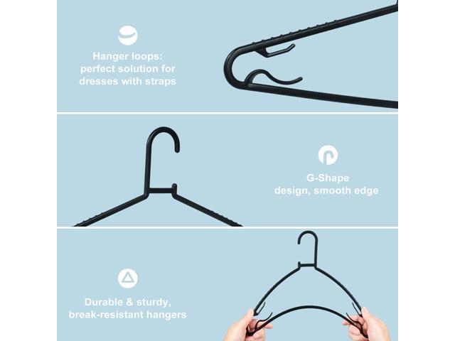 Black Plastic Hangers 50 Pack, Light Weight Durable Clothes Hangers G-Shape Standard Size Non-Slip Coat Hanger Adult Clothes Hangers for Laundry &...