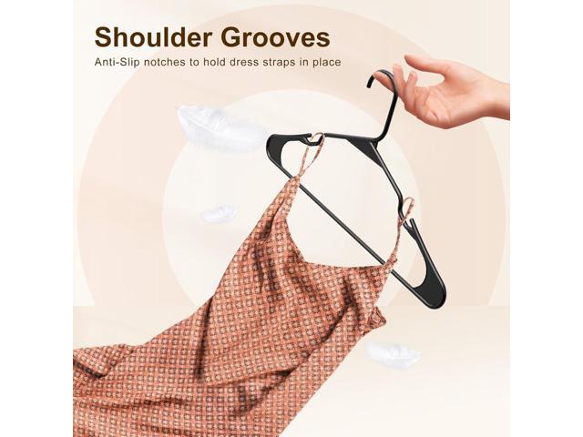 HOUSE DAY Plastic Hangers 50 Pack - Black Clothes Hangers with Non-Slip Shoulder Grooves, Durable and Sturdy Coat Hanger, Space Saving Slim Design...