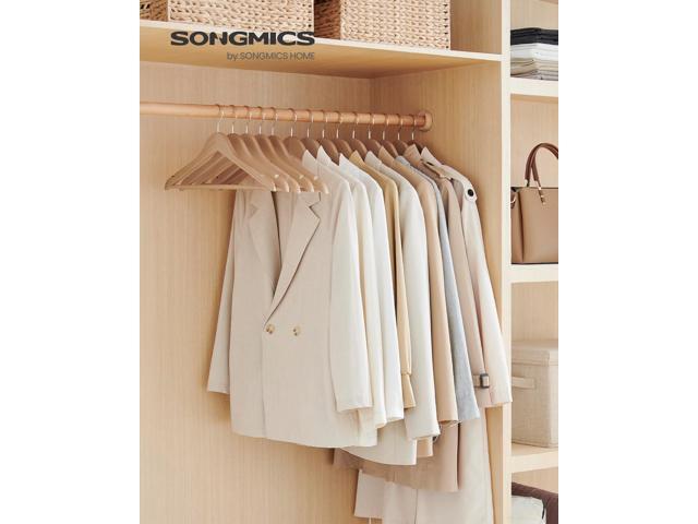 SONGMICS Wooden Hangers, Pack of 24, Coat Hangers, Non-Slip, Pants Bar, 360° Swivel Hooks, for Jackets, Shirts, Coats, Natural Beige UCRW010N24