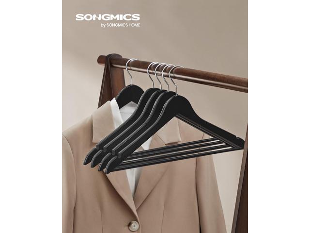 SONGMICS Wooden Hangers, 20-Pack Wood Coat Hangers with Shoulder Notches, Swivel Hook, Non-Slip for Jackets, Shirts, Suits, Black and Silver...