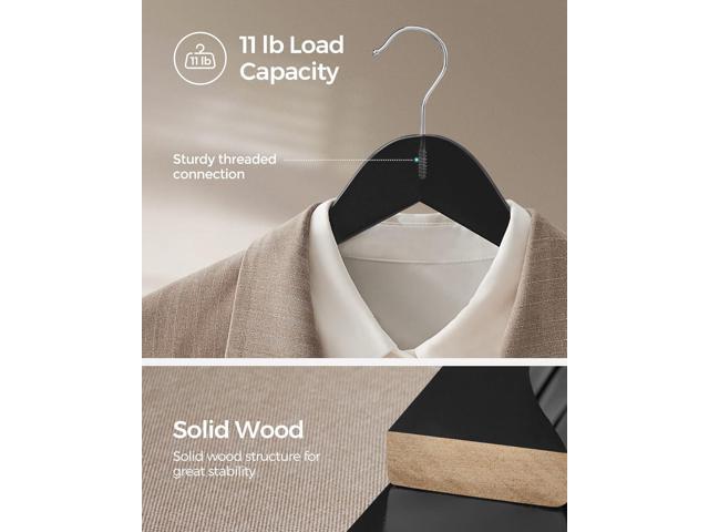 SONGMICS Wooden Hangers, 20-Pack Wood Coat Hangers with Shoulder Notches, Swivel Hook, Non-Slip for Jackets, Shirts, Suits, Black and Silver...