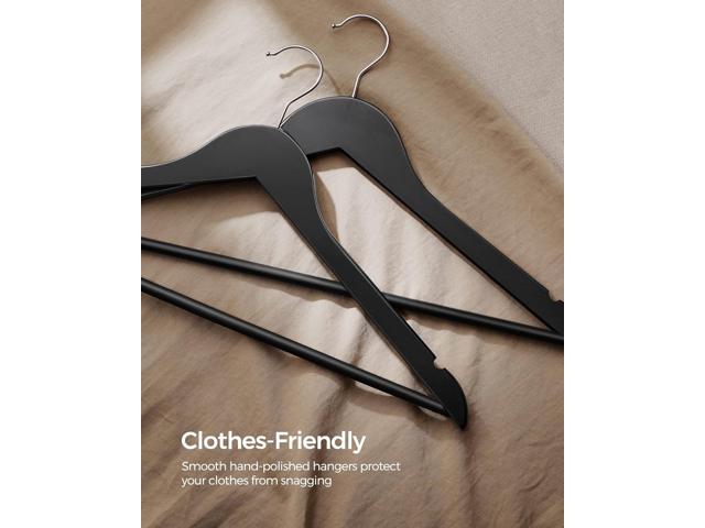 SONGMICS Wooden Hangers, 20-Pack Wood Coat Hangers with Shoulder Notches, Swivel Hook, Non-Slip for Jackets, Shirts, Suits, Black and Silver...