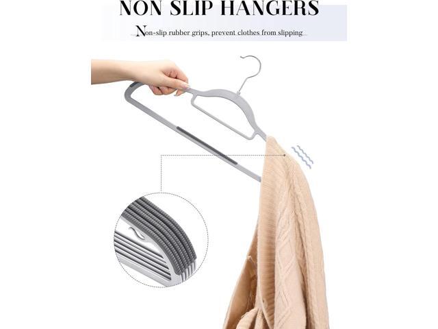 HOUSE DAY Plastic Hangers 50 Pack, Grey Plastic Clothes Hangers Non Slip with Rubber Grip, Heavy Duty Hanger with 360° Swivel Metal Hook, Ultra...