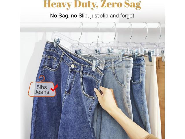 HOUSE DAY 12 Pack 14 inch Clear Plastic Skirt Hangers with Adjustable Clips, Pants Hangers 360-Rotating Swivel Hook, Clip Hangers for Pants,...