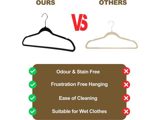Quality Hangers 50 Pack Slim Plastic Hangers for Clothes - Heavy Duty Non-Velvet Black Hangers with 360° Swivel Chrome Hook & Non Slip Notches -...
