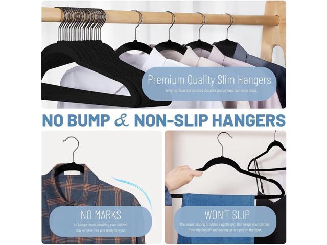 HOUSE DAY Black Velvet Hangers 60 Pack, Non Slip Felt Hanger, Slim Velvet Clothes Hangers for Suits, Shirt, Heavy Duty Coat Hanger for Closet