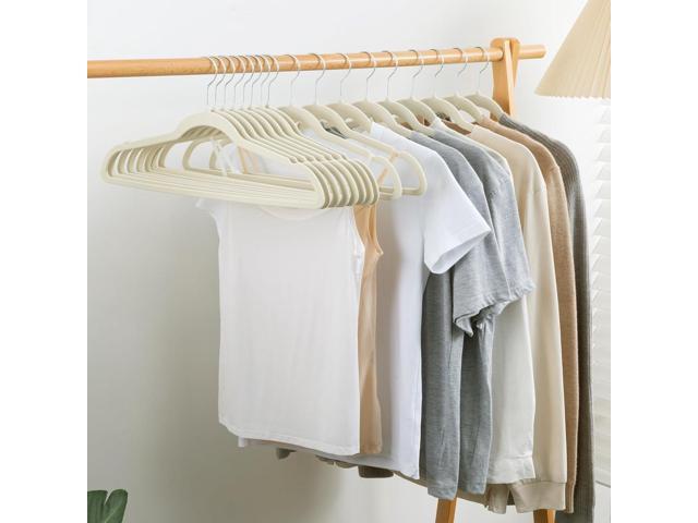 ELONG HOME Velvet & Slim Felt Hangers 50 Pack, Beige 360 Swivel Hook Non-Slip Adult Hangers for Coats, Pants & Dress Clothes