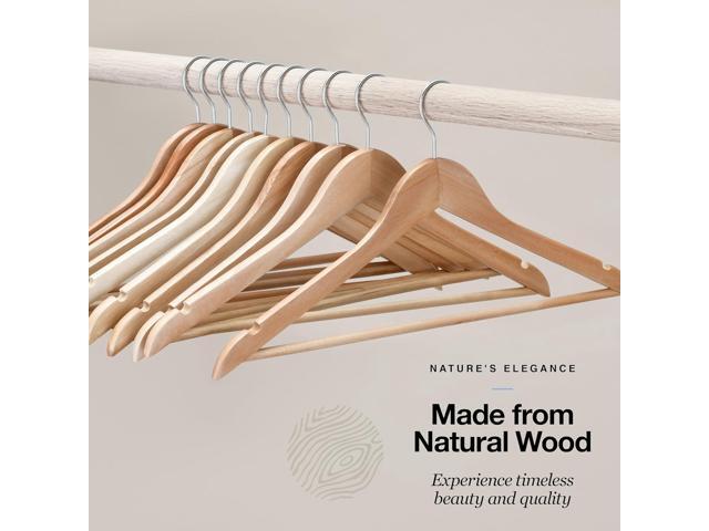 Premium Wooden Hangers 20 Pack - Durable Non Slip Coat Hangers Heavy Duty- Natural Solid Wood Hangers - Clothes Hangers with Chrome Swivel Hooks -...