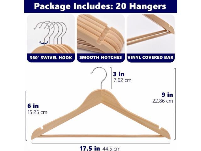 Amber Home 20 Pack Wooden Coat Hangers, Natural Wood Suit Hangers with Non Slip Pant Bar, Clothes Hangers for Shirts, Jackets, Dress, Pant...