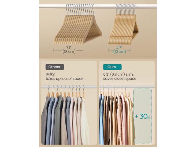 SONGMICS Wooden Hangers, Pack of 30, Coat Hangers, Pants Bar, 360° Swivel Hooks, Solid Birch Wood, Space Saving, for Jackets, Shirts, Coats,...