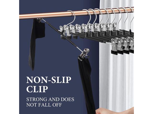 Pants Hangers with Clips for Women 20 Pack Adjustable Heavy Duty Space Saving Skirt Hangers Non-Slip Trousers, Jeans Clothes,Shorts Black,12Inch