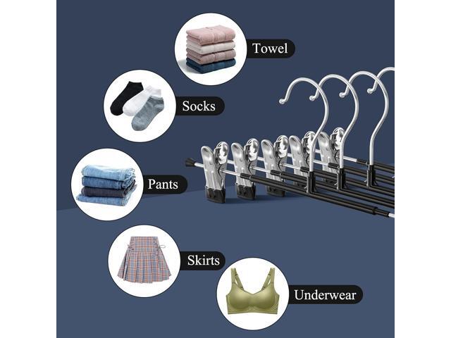 Pants Hangers with Clips for Women 20 Pack Adjustable Heavy Duty Space Saving Skirt Hangers Non-Slip Trousers, Jeans Clothes,Shorts Black,12Inch