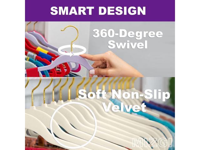 MIZGI Ivory Velvet Hangers 60 Pack,Premium Gold Clothes Hangers Non-Slip Felt Hangers,Sturdy Ivory Hanger Heavy Duty Coat Durable Suit Hanger for...