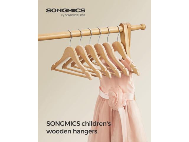 SONGMICS Kids Wooden Hangers 20 Pack, Solid Wood Baby Hangers, Children's Coat Hangers with Pants Bar, Shoulder Notches, Swivel Hooks, 12.6 x 7.5...