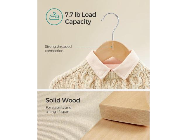 SONGMICS Kids Wooden Hangers 20 Pack, Solid Wood Baby Hangers, Children's Coat Hangers with Pants Bar, Shoulder Notches, Swivel Hooks, 12.6 x 7.5...