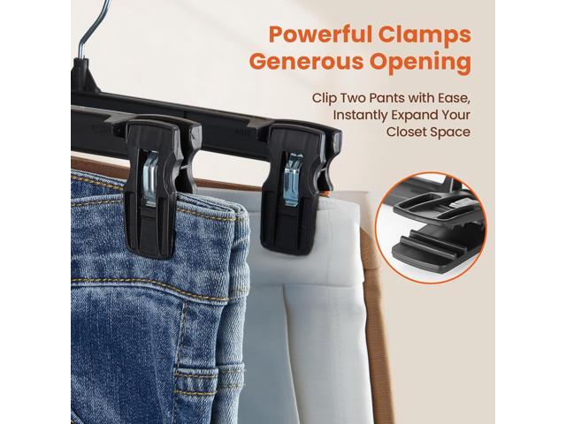 HOUSE DAY Black Pants Hangers 50 Pack, 12 Inch Skirt Hangers with Non-Slip Big Clips and 360° Swivel Hook, Heavy Duty Slim Plastic Pant Hanger,...