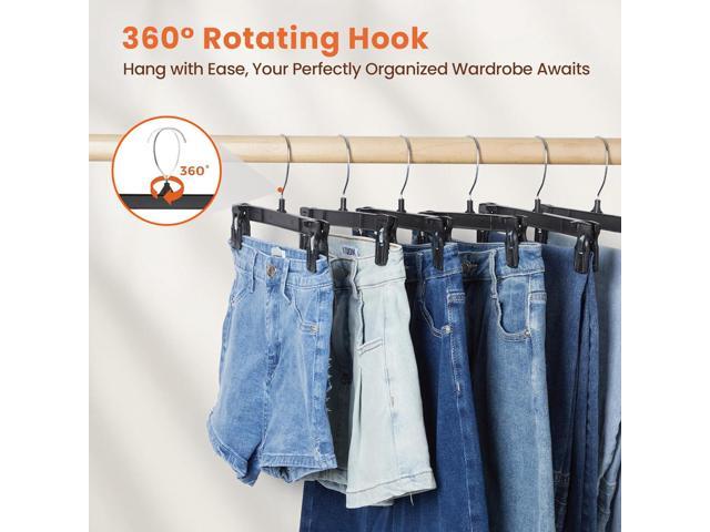 HOUSE DAY Black Pants Hangers 50 Pack, 12 Inch Skirt Hangers with Non-Slip Big Clips and 360° Swivel Hook, Heavy Duty Slim Plastic Pant Hanger,...