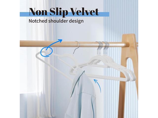 Smartor White Velvet Hangers 60 Pack, Space Saving Clothes Hangers with Tie Bar, Non-Slip Felt Hanger with Shoulder Notches, Heavy Duty Suit Hanger...