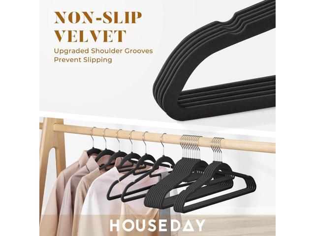HOUSE DAY Velvet Hangers 20 Pack, Non-Slip Hangers with Tie Bar, Premium Standard Clothes Hanger Slim Felt Hanger 360° Swivel Hook for Closet...