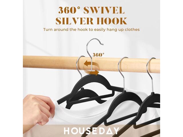 HOUSE DAY Velvet Hangers 20 Pack, Non-Slip Hangers with Tie Bar, Premium Standard Clothes Hanger Slim Felt Hanger 360° Swivel Hook for Closet...