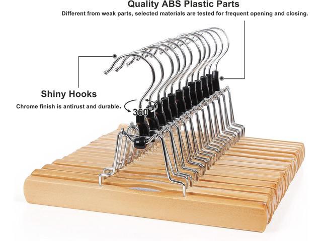 SONGMICS 12 Pack Wooden Pants Hangers, Premium Solid Wood with Non-Slip Felt, Hold Pants Tightly, Smooth Finish Wood Skirt Hangers, with 360°...