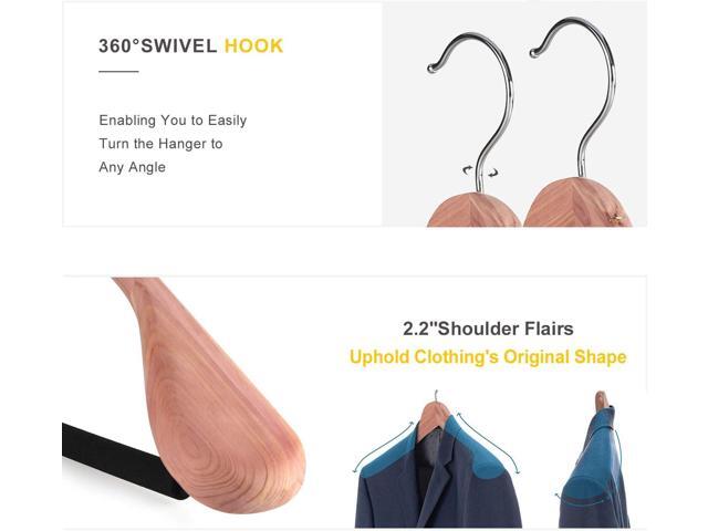 TOPIA HANGER Unfinished American Red Cedar Wood Coat Suit Hangers, Luxury Wooden Jacket Clothes Hangers, Wide Shoulder with Black Padded Pant Bar-...