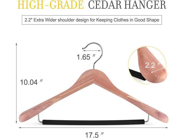 TOPIA HANGER Unfinished American Red Cedar Wood Coat Suit Hangers, Luxury Wooden Jacket Clothes Hangers, Wide Shoulder with Black Padded Pant Bar-...