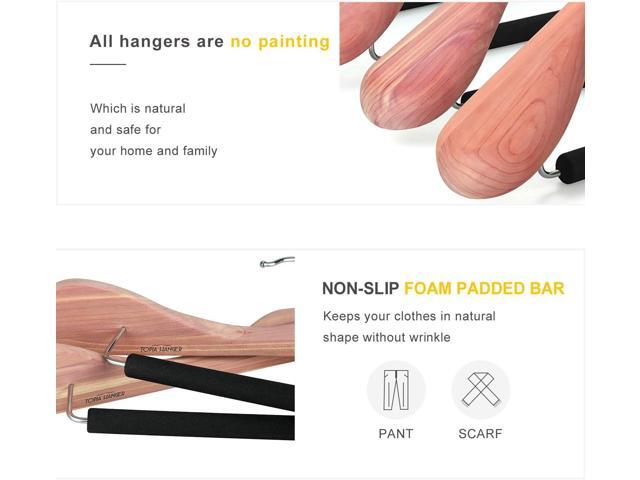 TOPIA HANGER Unfinished American Red Cedar Wood Coat Suit Hangers, Luxury Wooden Jacket Clothes Hangers, Wide Shoulder with Black Padded Pant Bar-...