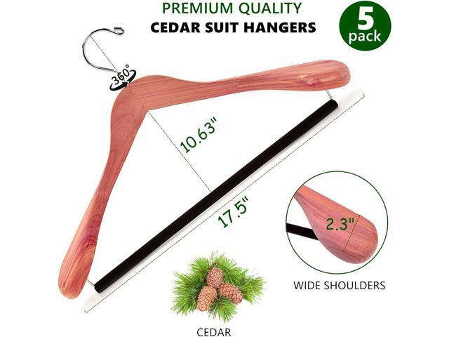 Amber Home 5 Pack American Red Cedar Wood Coat, Suit Hangers with Extra Wide Shoulder, Wooden Jacket Clothes Hanger Smooth Deluxe Aromatic Natural...