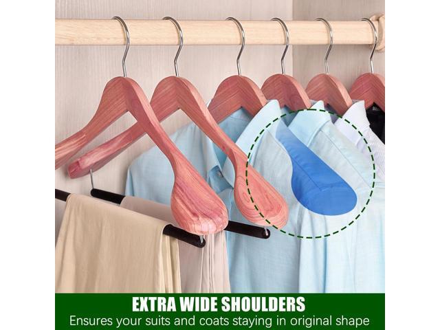 Amber Home 5 Pack American Red Cedar Wood Coat, Suit Hangers with Extra Wide Shoulder, Wooden Jacket Clothes Hanger Smooth Deluxe Aromatic Natural...