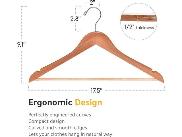 Quality Wooden Hangers - Slightly Curved Hanger Set - Solid Wood Coat Hangers with Stylish Chrome Hooks - Heavy-Duty Clothes, Jacket, Shirt, Pants,...