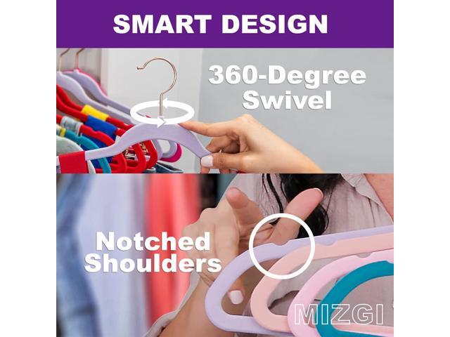 MIZGI Premium Velvet Hangers (50 Pack) Heavy Duty - Non Slip Felt Hangers - Velvet Suit Hanger Ivory - Rose Gold Hooks,Space Saving Clothes Hanger