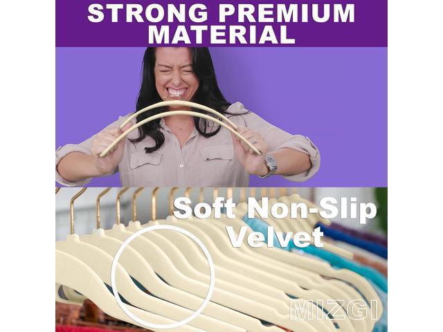 MIZGI Premium Velvet Hangers Pack 60 Pcs Heavyduty - Non Slip Slimline - Velvet Suit Hanger Ivory - Gold Hooks,Space Saving Clothes Hanger